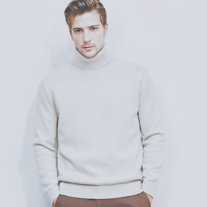 Men's Plain Roll Neck Sweater with Ribbed Cuffs