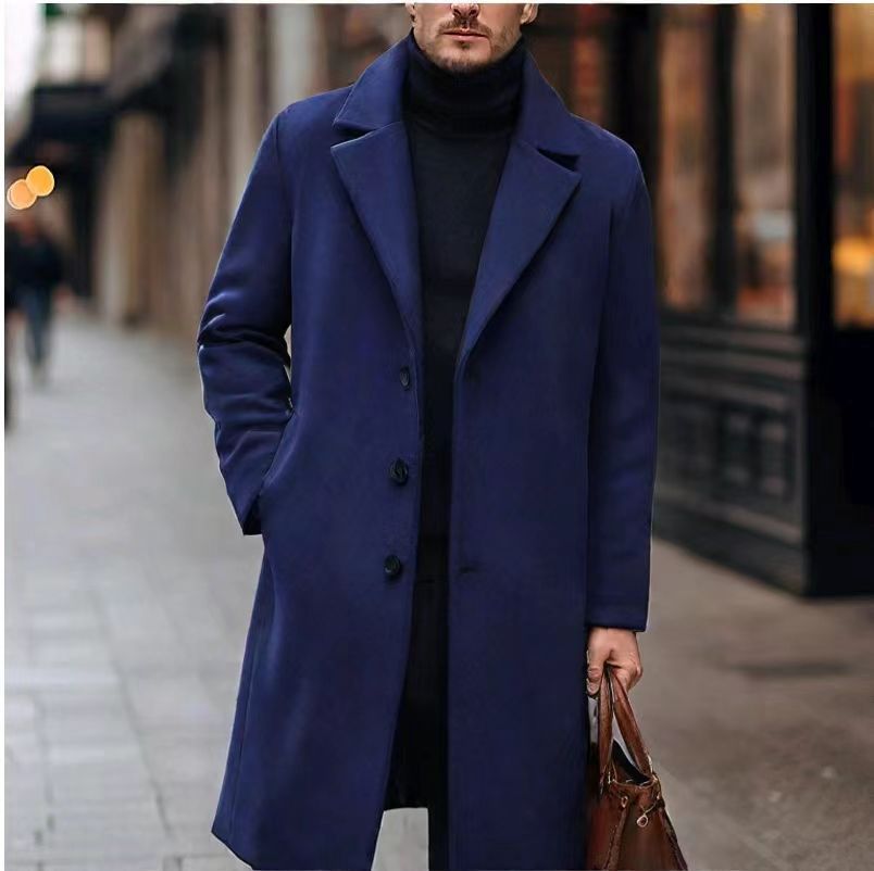 Men's Mid-Length Lapel Coat with Smooth Lining