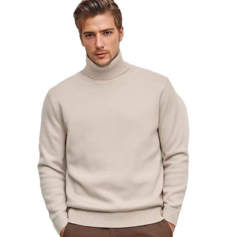 Men's Plain Roll Neck Sweater with Ribbed Cuffs