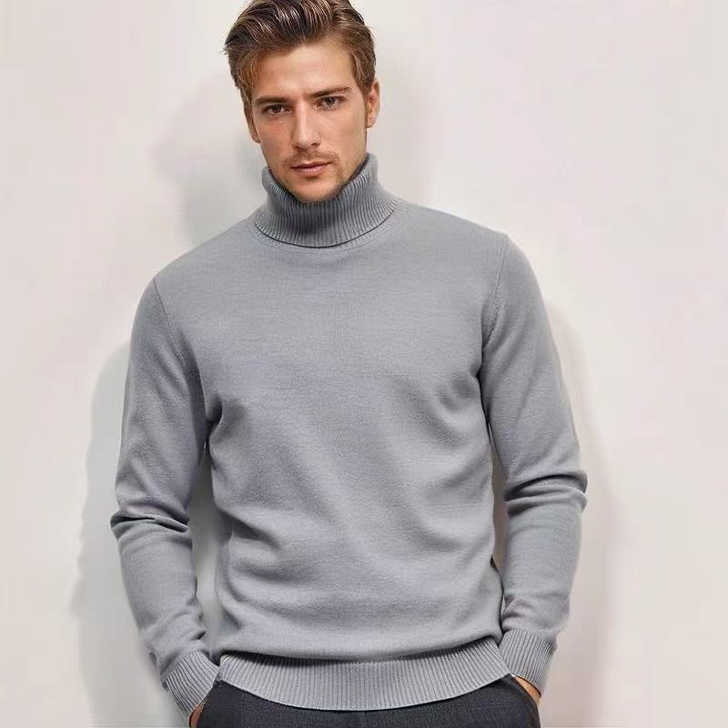 Men's Plain Roll Neck Sweater with Ribbed Cuffs