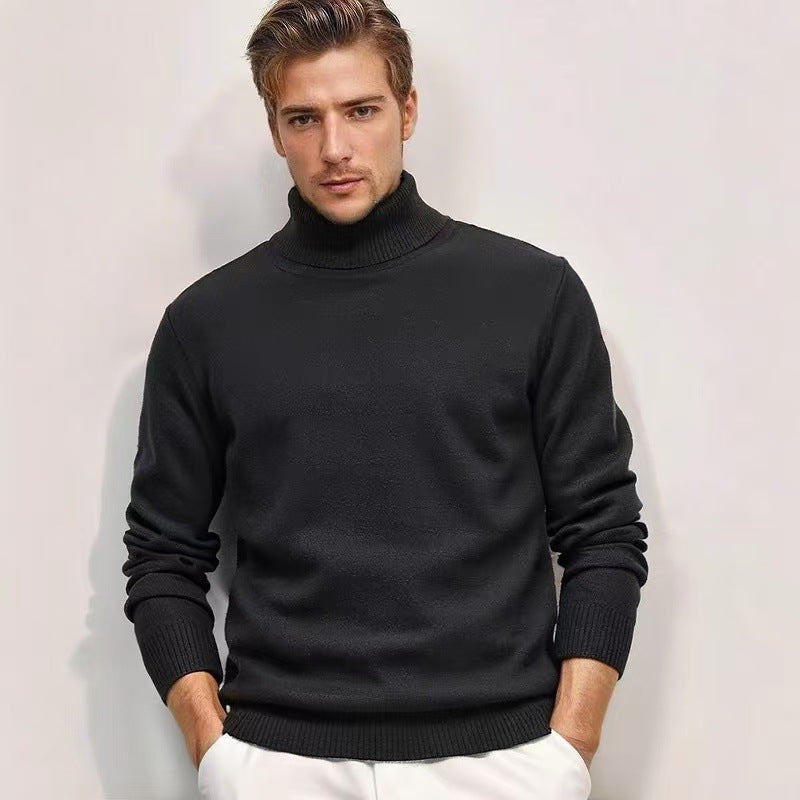 Men's Plain Roll Neck Sweater with Ribbed Cuffs