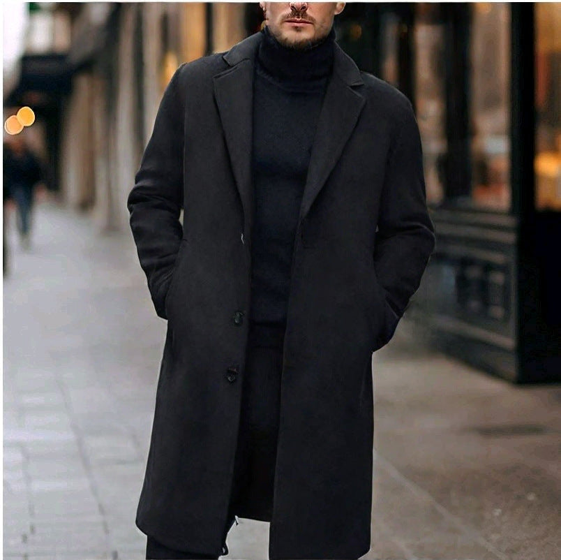 Men's Mid-Length Lapel Coat with Smooth Lining