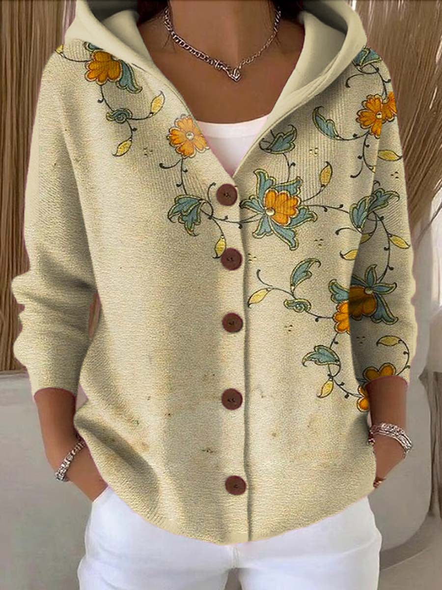 Women's Hooded Knit Jumper with a Button Front – Kaki Clair