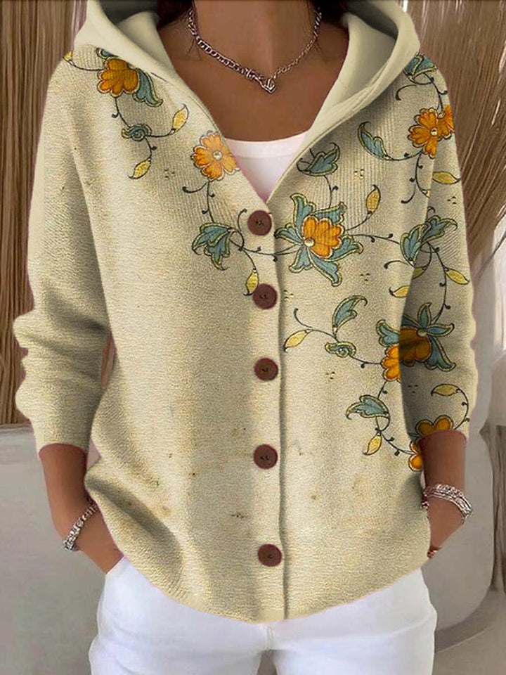 Women's Hooded Knit Jumper with a Button Front – Kaki Clair