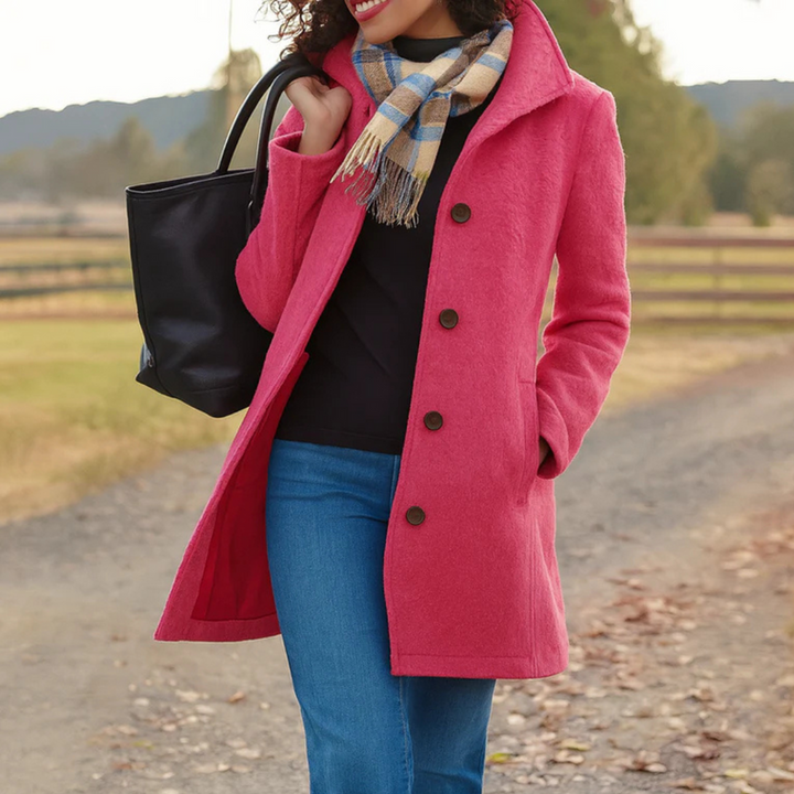 Women's Longline Wool Coat with Tailored Collar – Pink