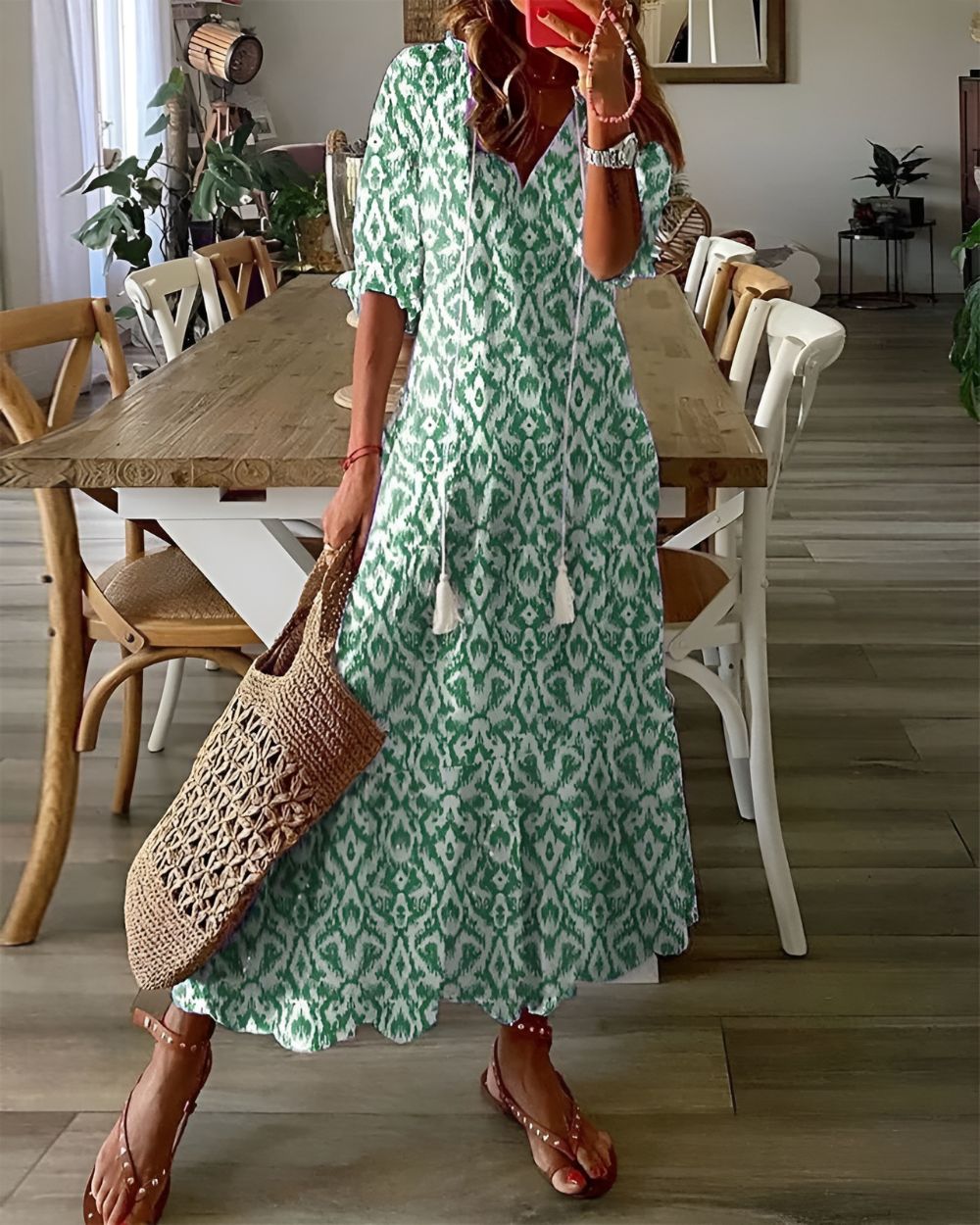 Women's Boho Dress | Tassel Tie Front Maxi
