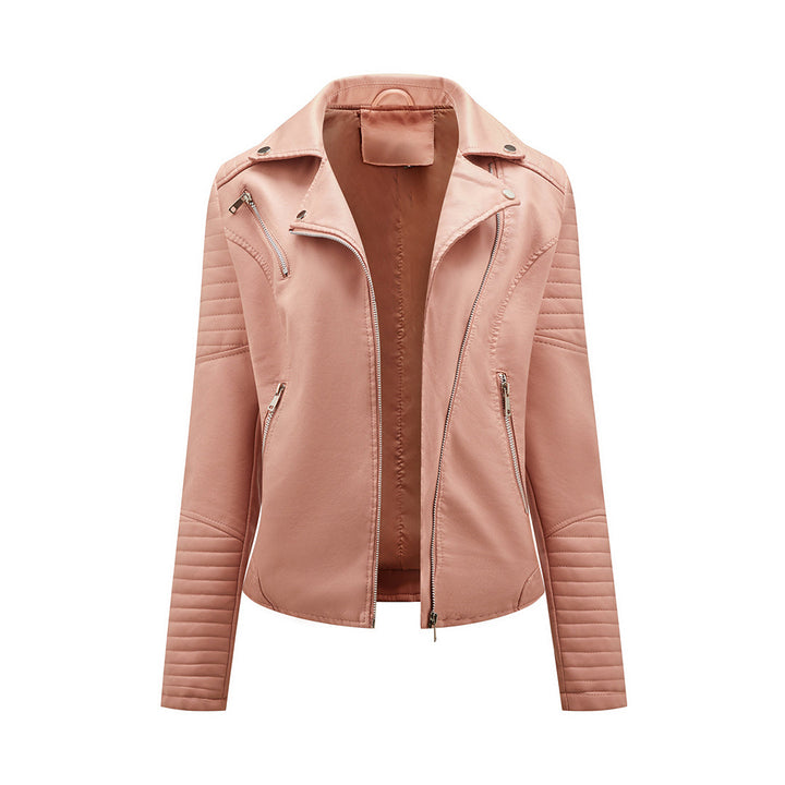 Women's Lapel Leather Jacket | Short