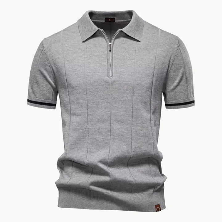 Men's Ribbed Zip Neck Polo Shirt