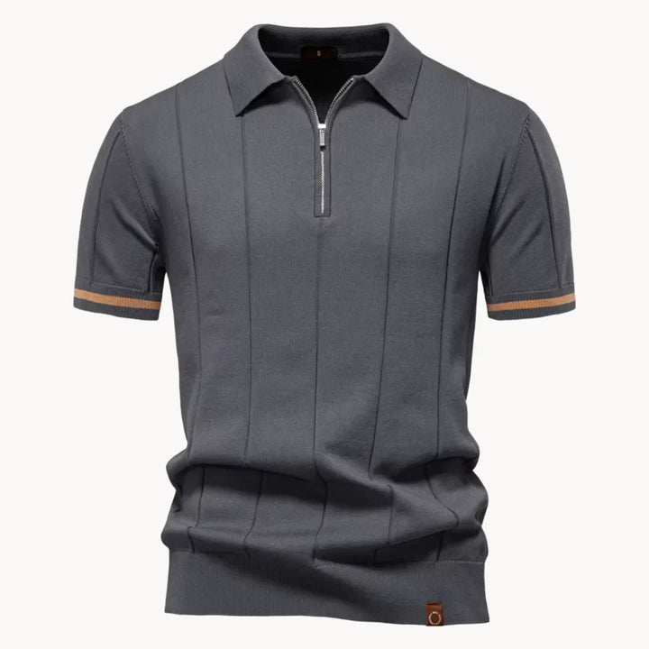 Men's Ribbed Zip Neck Polo Shirt