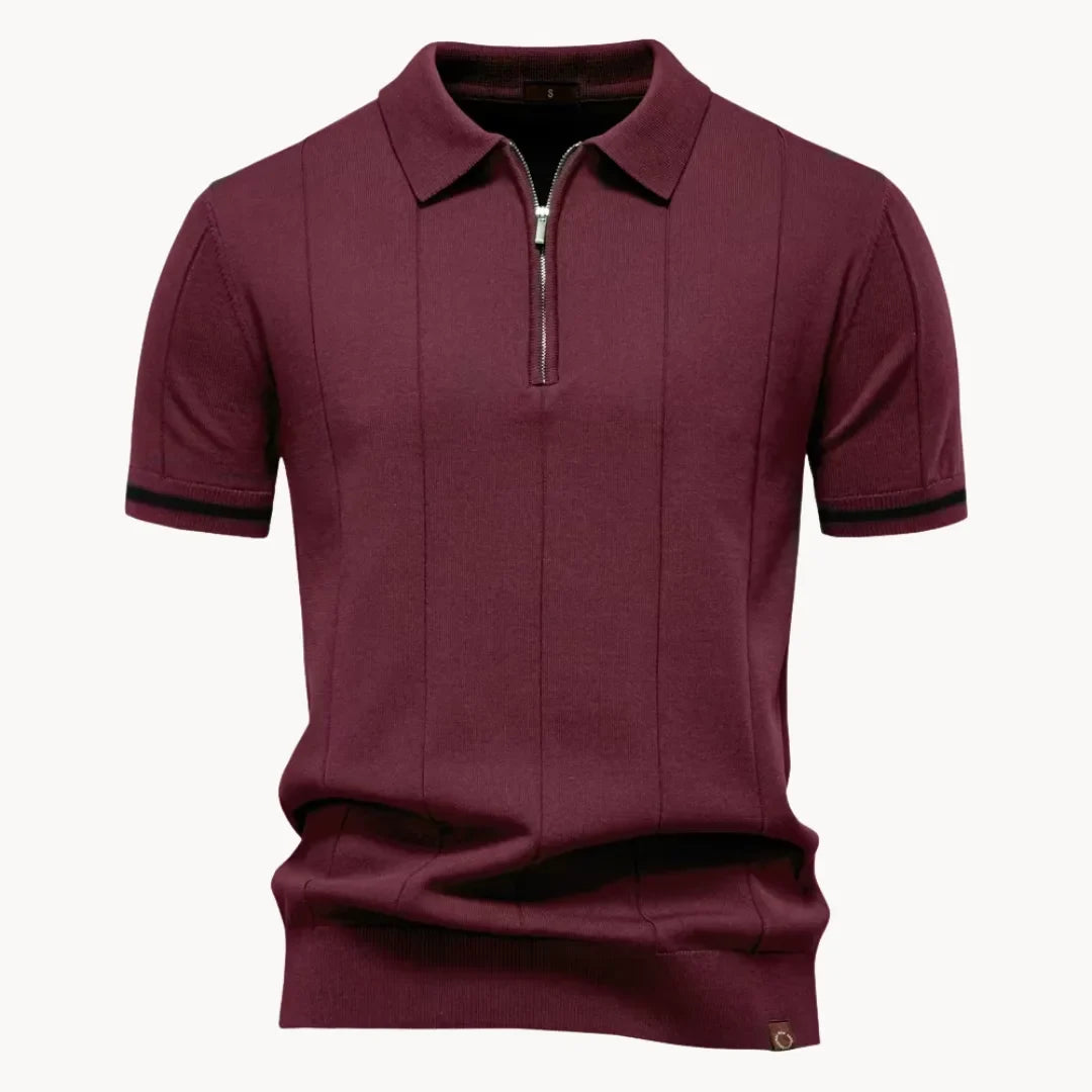 Men's Ribbed Zip Neck Polo Shirt