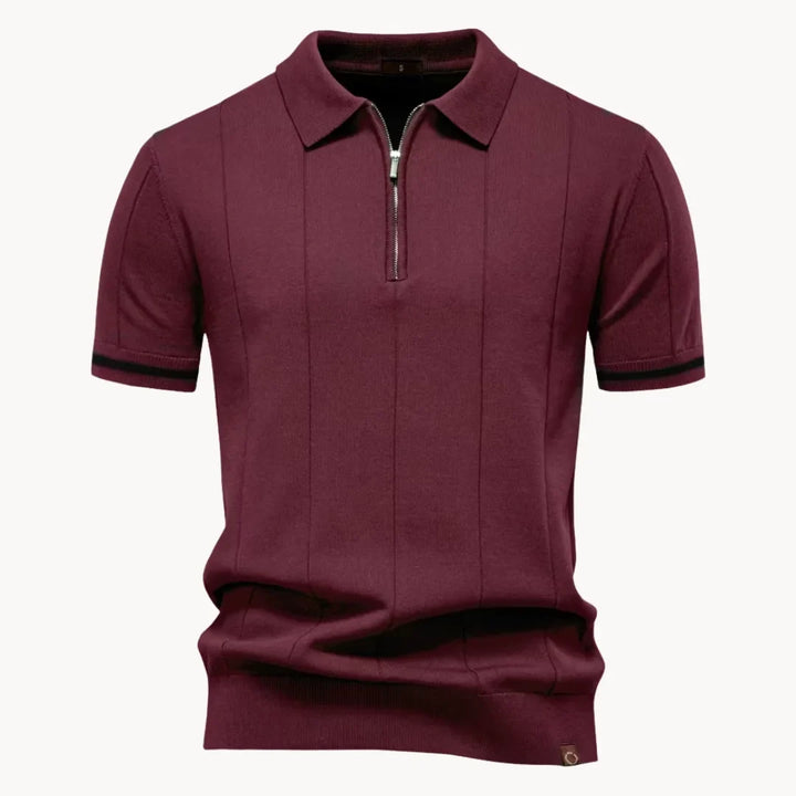 Men's Ribbed Zip Neck Polo Shirt