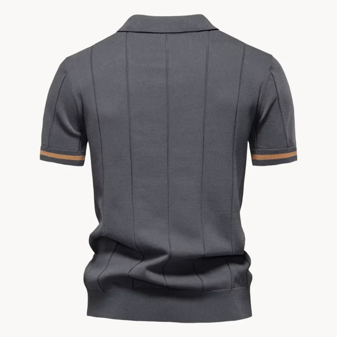 Men's Ribbed Zip Neck Polo Shirt