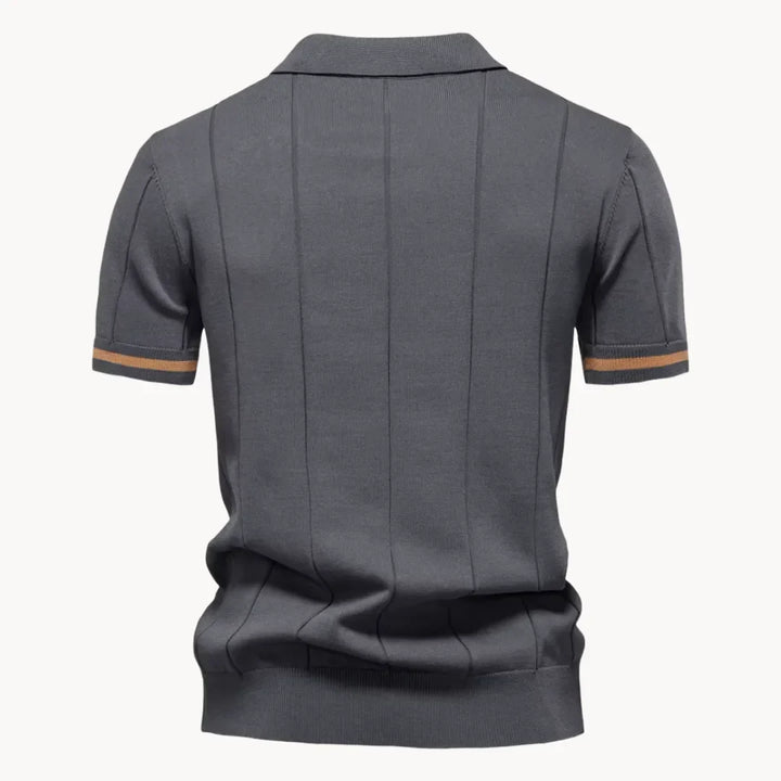 Men's Ribbed Zip Neck Polo Shirt