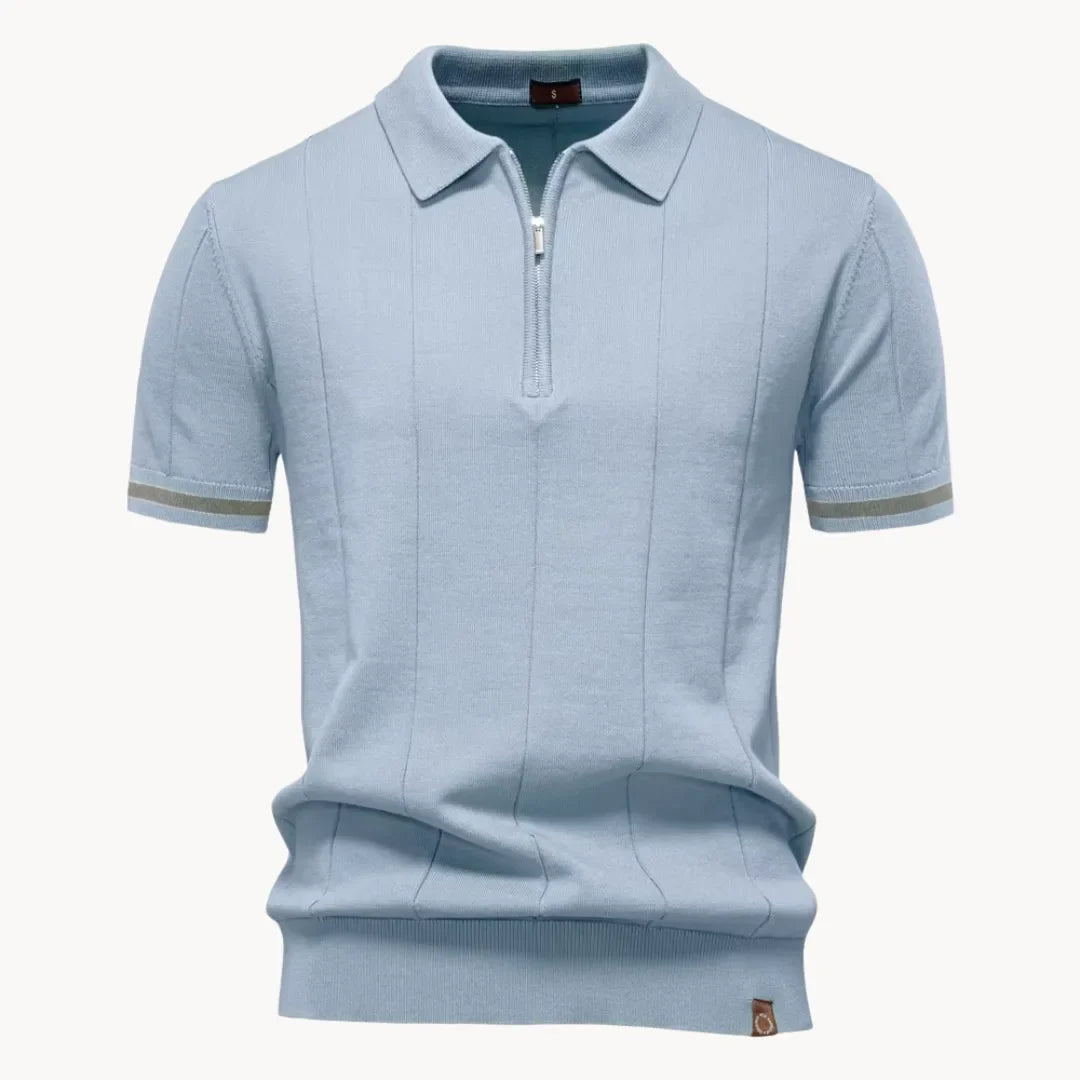 Men's Ribbed Zip Neck Polo Shirt