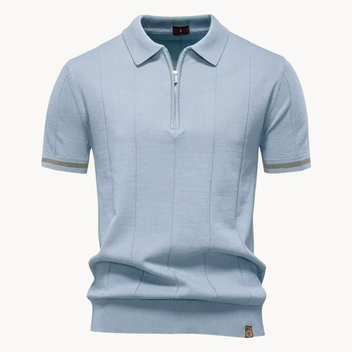Men's Ribbed Zip Neck Polo Shirt