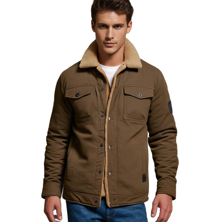 Men's Denim Bomber Jacket with Zip Front and Side Pockets
