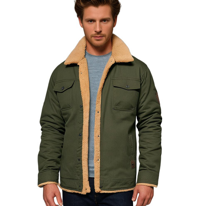Men's Denim Bomber Jacket with Zip Front and Side Pockets