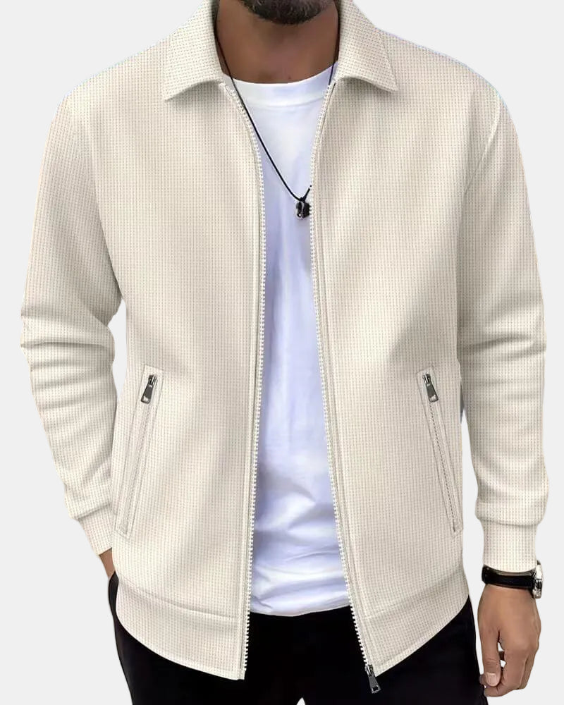 Men's Textured Zip Jacket with Shirt Collar