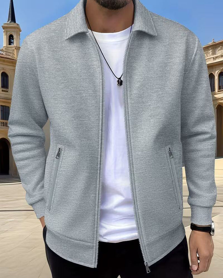 Men's Textured Zip Jacket with Shirt Collar