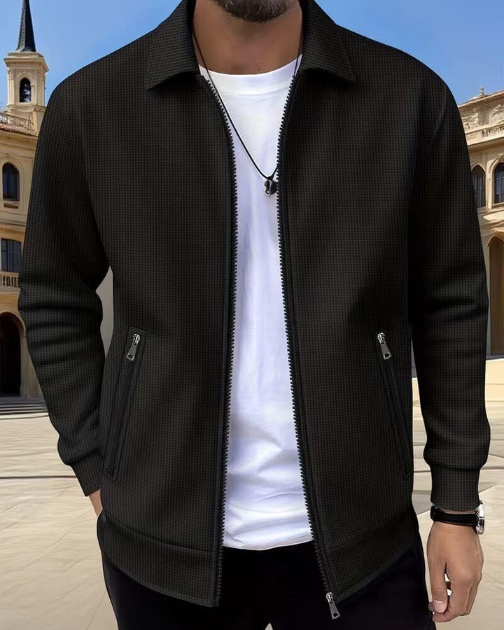 Men's Textured Zip Jacket with Shirt Collar