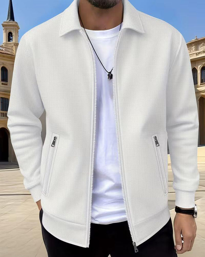 Men's Textured Zip Jacket with Shirt Collar