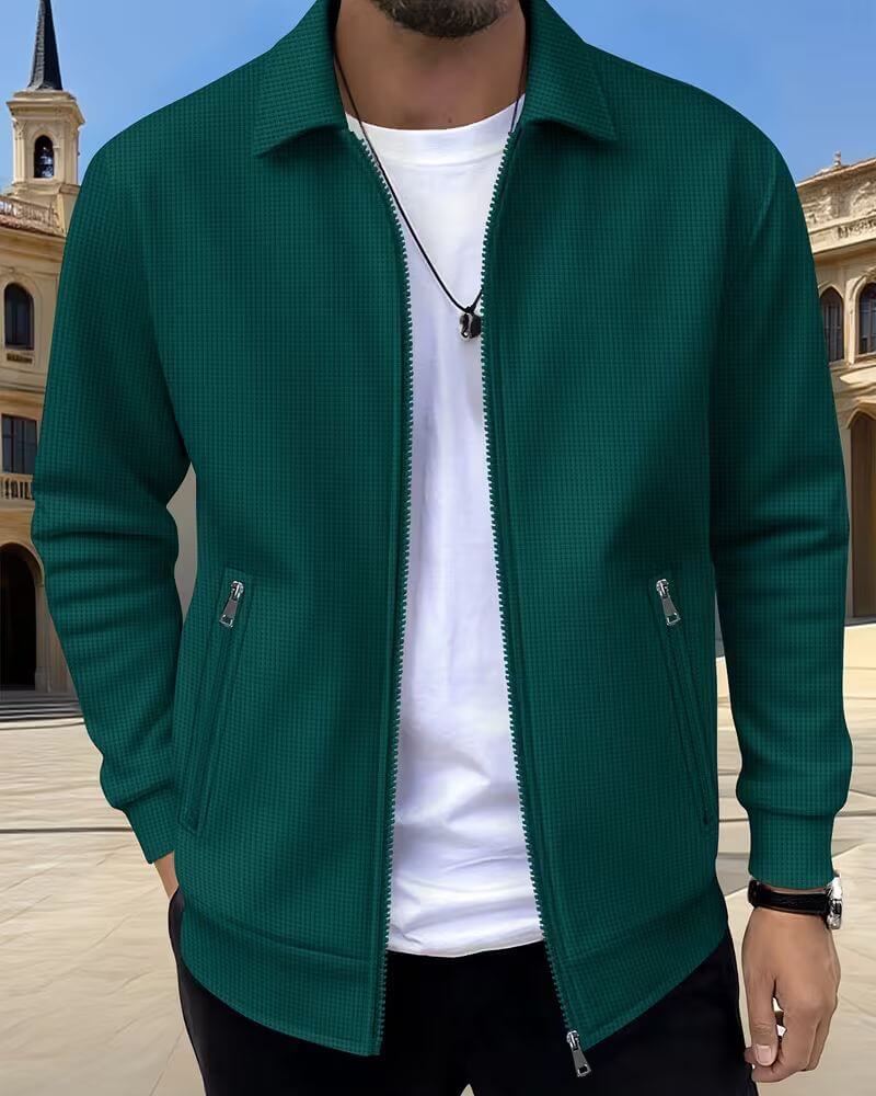 Men's Textured Zip Jacket with Shirt Collar