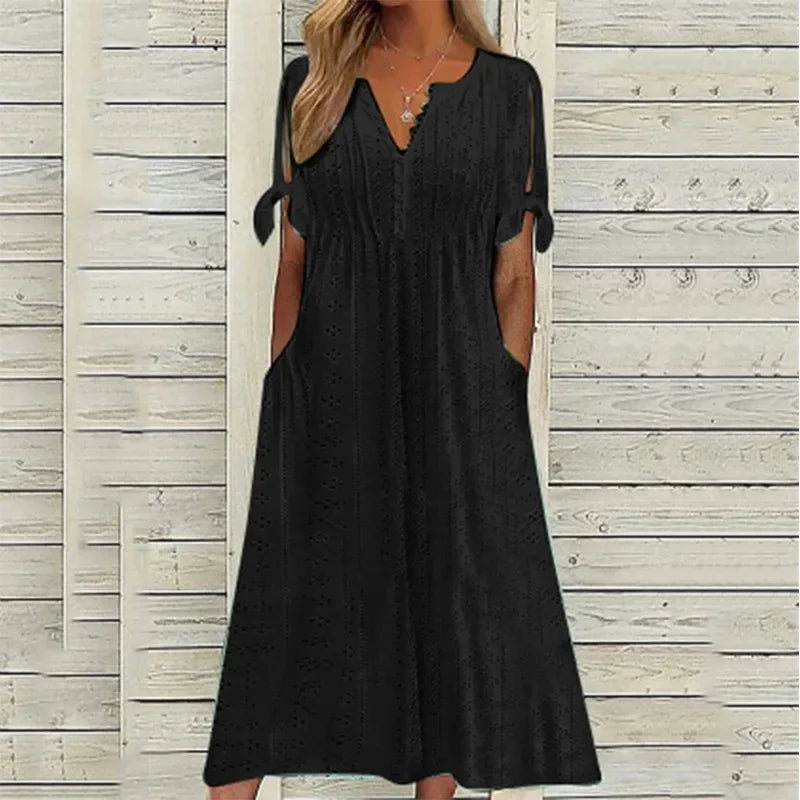 Isa | Midi Cotton Dress With Relaxed Elegance