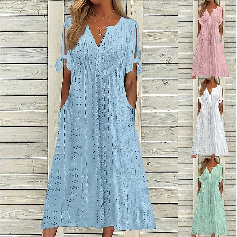 Isa | Midi Cotton Dress With Relaxed Elegance