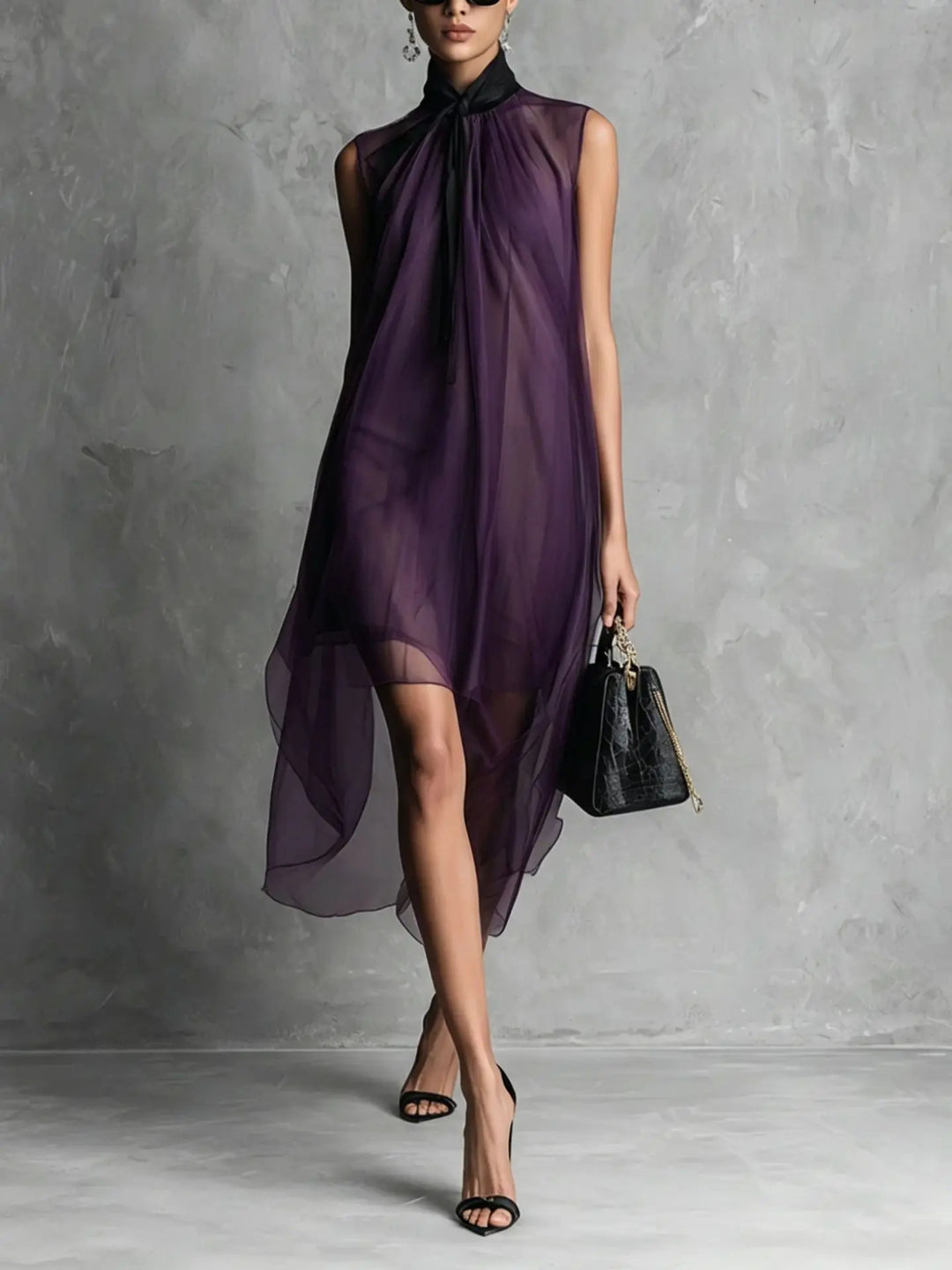 Annalise - Women's Bow Neck Chiffon Midi Dress