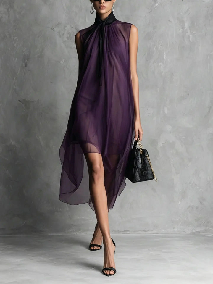 Annalise - Women's Bow Neck Chiffon Midi Dress