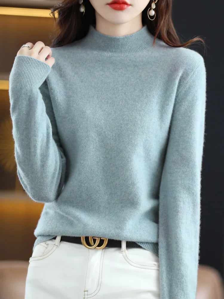 Women's Long Sleeve Knit Jumper with a High Neck – Vert Clair