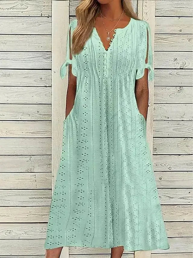 Isa | Midi Cotton Dress With Relaxed Elegance