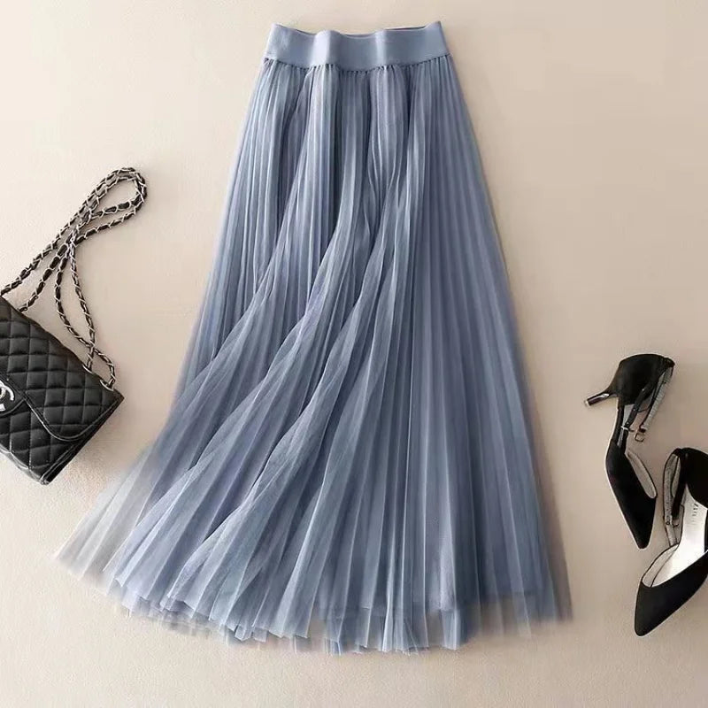 Women's High-Waisted Pleated Trousers – Blue