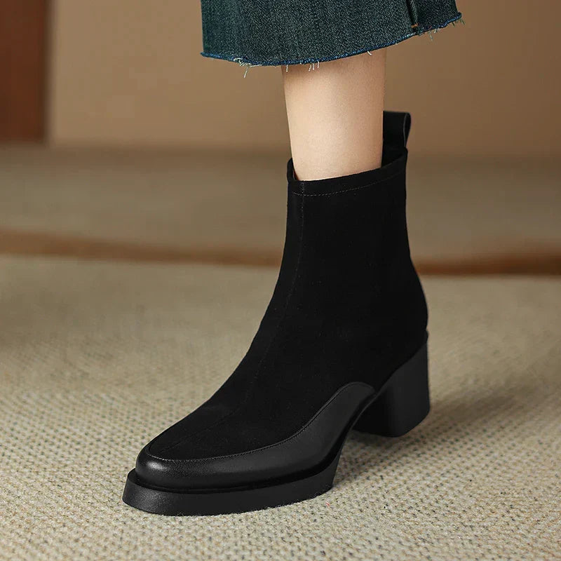 Women's Suede Ankle Boots with Block Heel