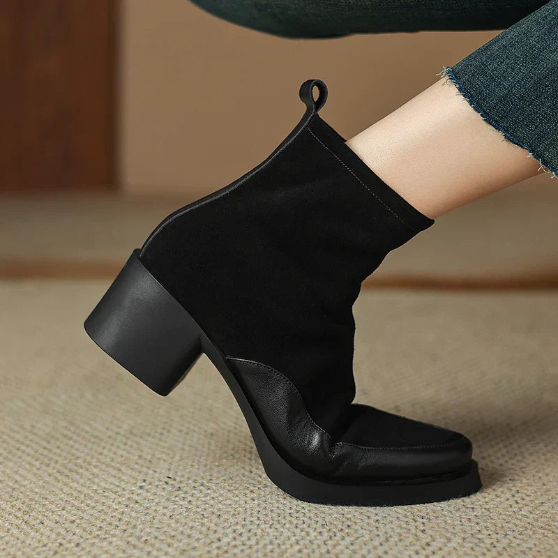 Women's Suede Ankle Boots with Block Heel