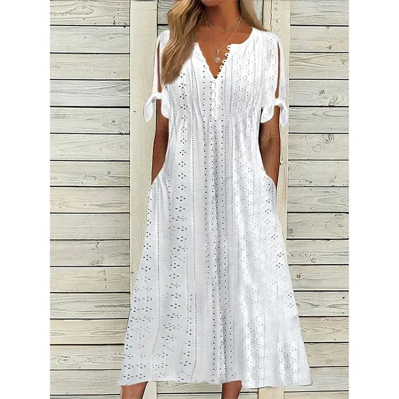 Isa | Midi Cotton Dress With Relaxed Elegance