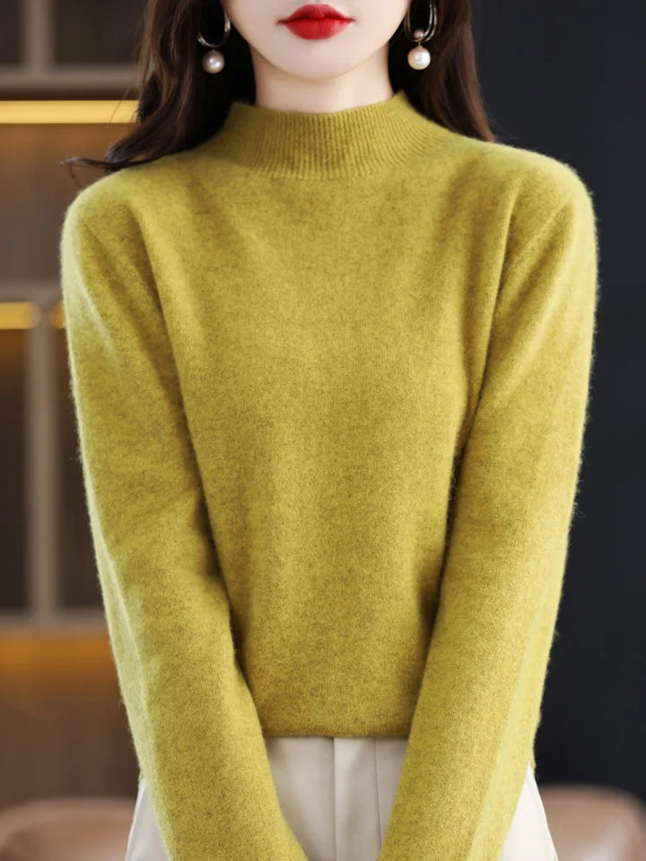 Women's Long Sleeve Knit Jumper with a High Neck – Yellow