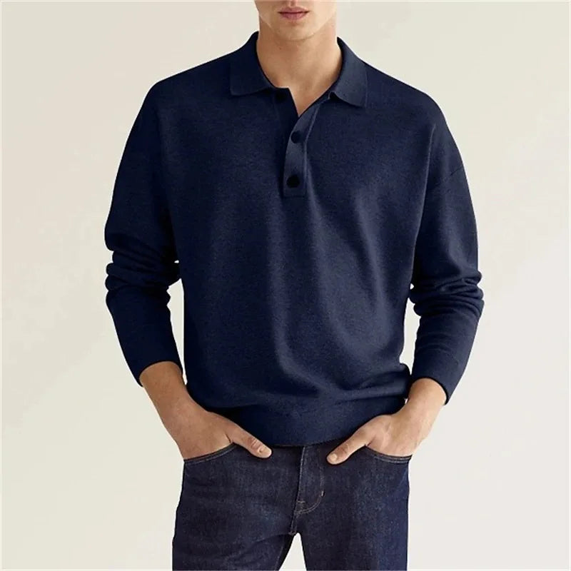 Logan | Men’s Long Sleeve Casual Knit Polo Shirt