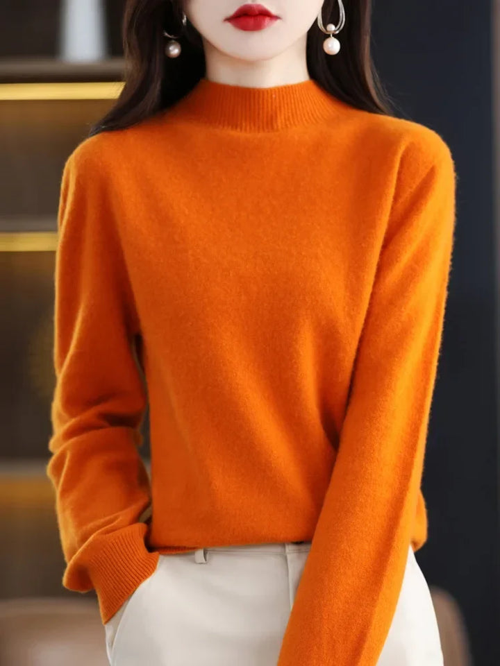 Women's Long Sleeve Knit Jumper with a High Neck – Orange