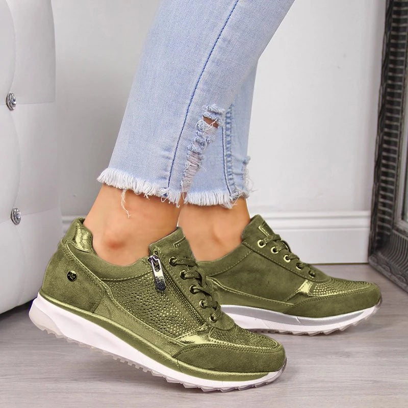 Silver Lace-Up and Zipper Women's Sneakers