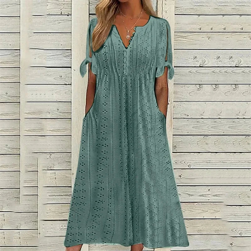 Isa | Midi Cotton Dress With Relaxed Elegance