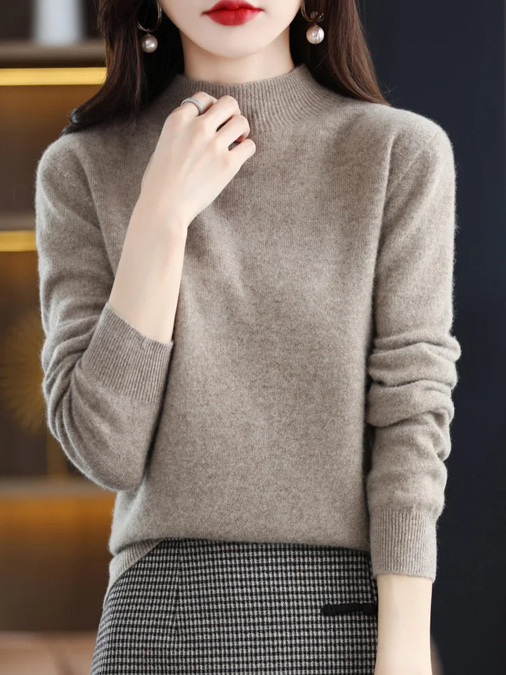 Women's Long Sleeve Knit Jumper with a High Neck – Taupe