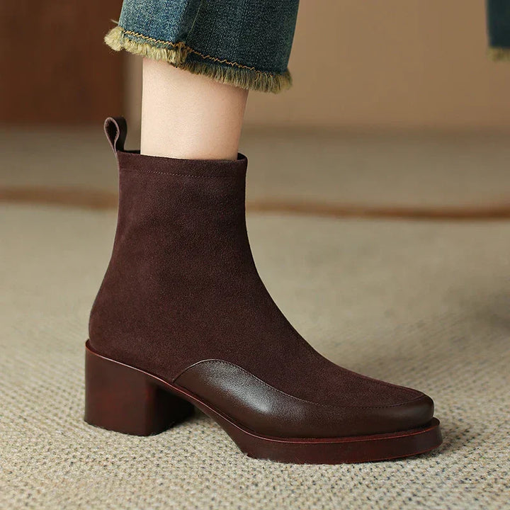 Women's Suede Ankle Boots with Block Heel