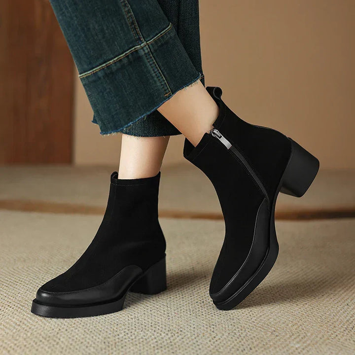 Women's Suede Ankle Boots with Block Heel