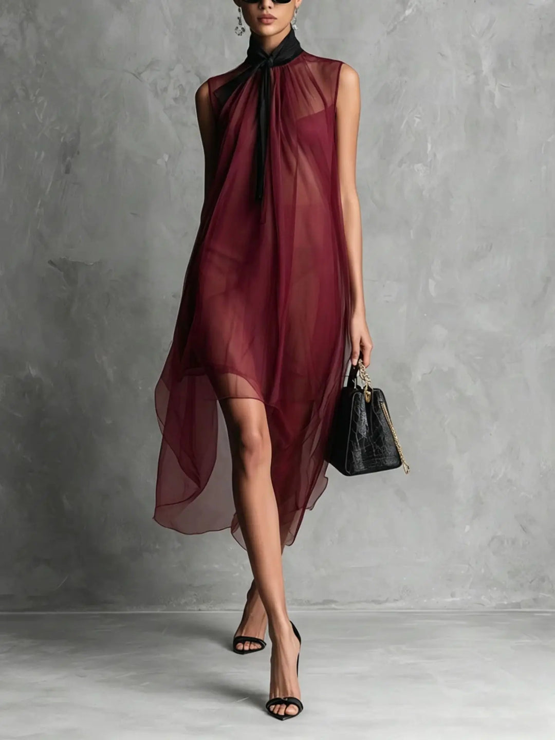 Annalise - Women's Bow Neck Chiffon Midi Dress