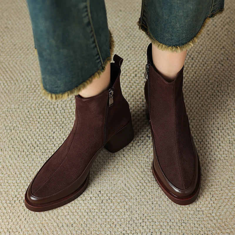 Women's Suede Ankle Boots with Block Heel