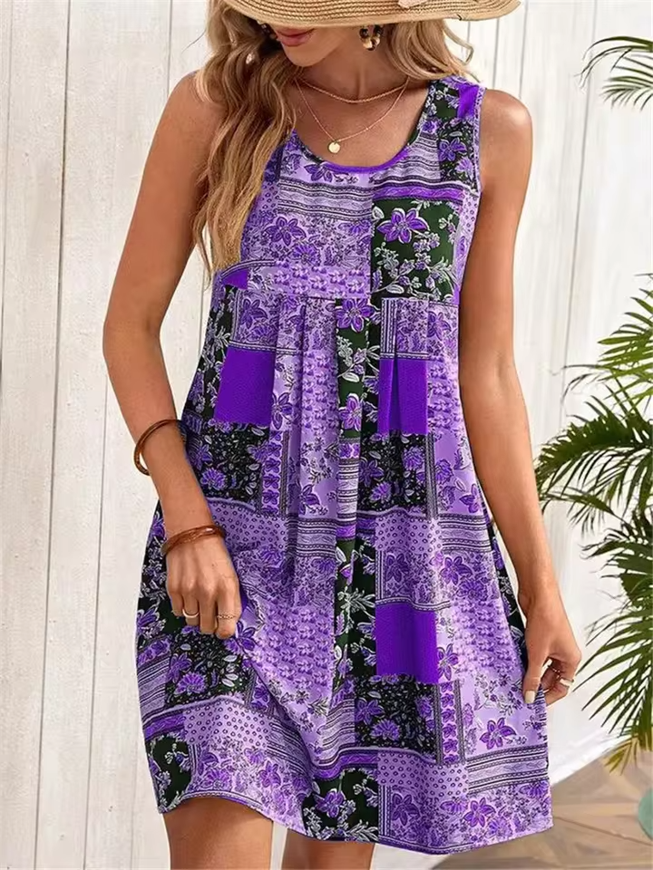 Jacinta - Retro Floral Patchwork Sleeveless Mini Dress