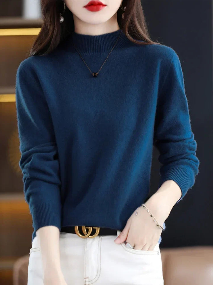 Women's Long Sleeve Knit Jumper with a High Neck – Navy