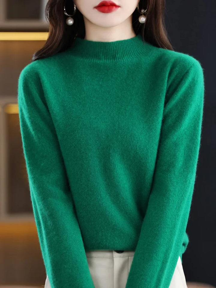 Women's Long Sleeve Knit Jumper with a High Neck – Green