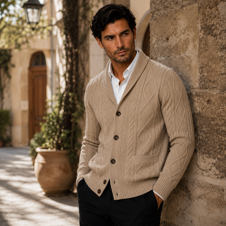 Men's Cashmere Cardigan with Button Front and Side Pockets